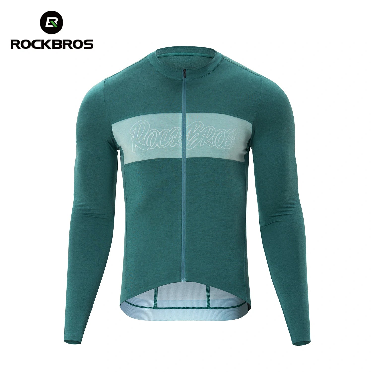 Green cycling jersey with 'RockBros' logo on a white background #color_green