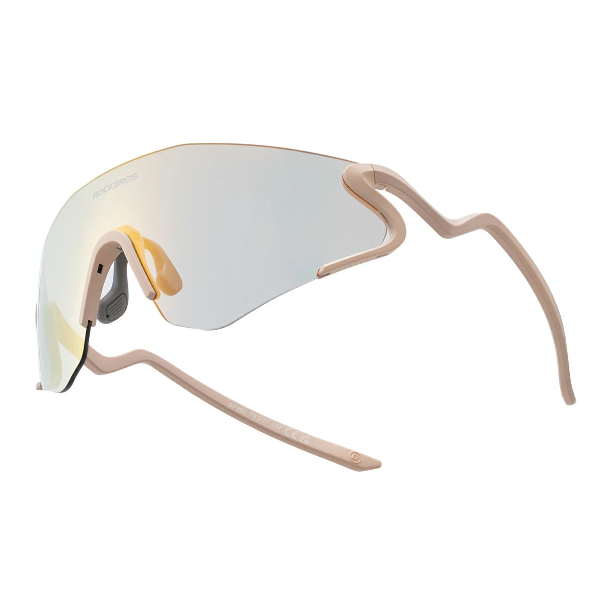 Sunglasses with beige frame and reflective lenses on a white background #Color_Gold