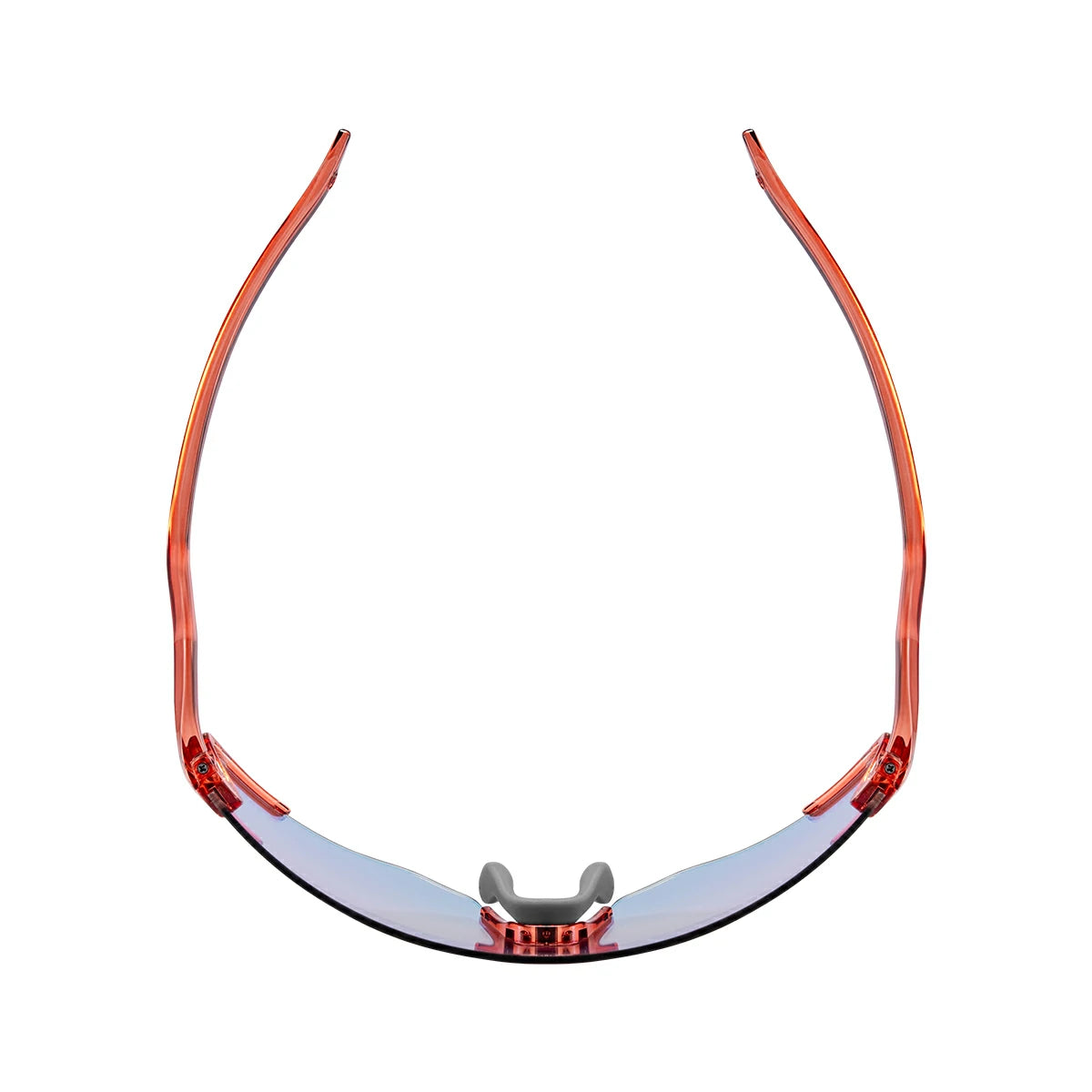 Eyeglass frame with orange-tinted lenses on a white background