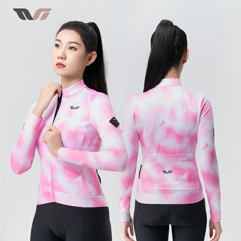 TVI Cycling Jersey Fleece Long Sleeve for 41–68 °F-Fantasy Pink