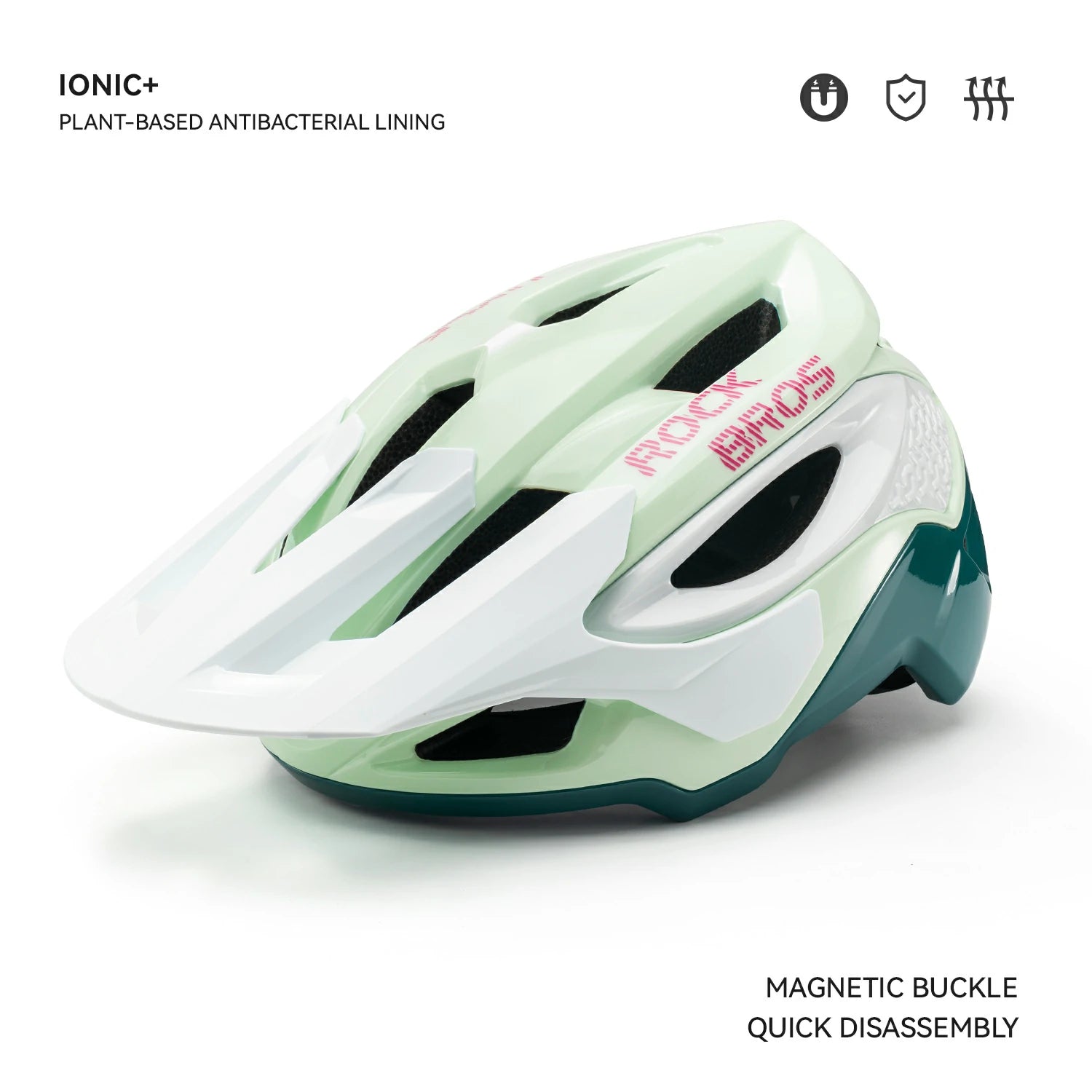 Light green and white helmet with pink text on a white background #Color_Green