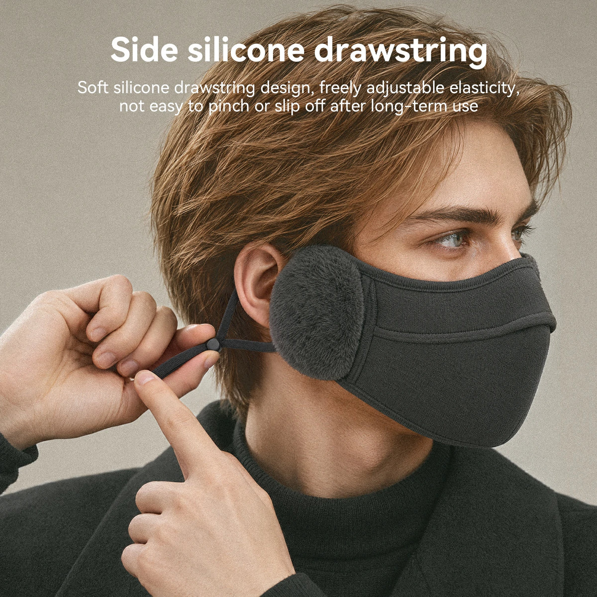 Adjustable silicone side drawstring on ROCKBROS winter face cover