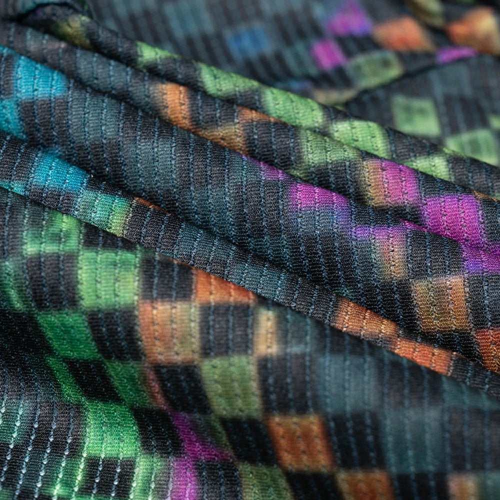 Close-up of multicolored fabric with a checkered pattern