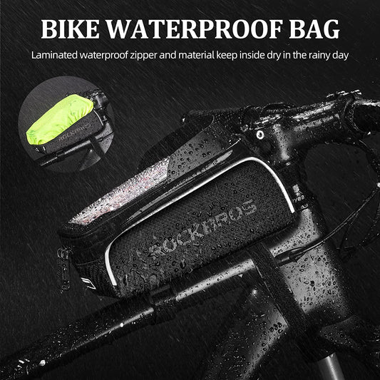 ROCKBROS Bike/Bicycle Phone Front Frame Bag Waterproof Cycling Pouch Compatible Phone Under 6.5”