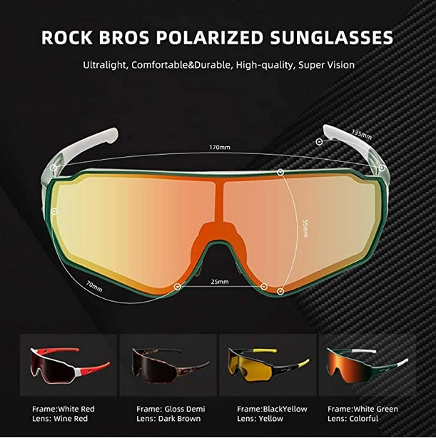 ROCKBROS Polarized Cycling Sunglasses UV Protection Wind Guide Design, Frame:white Red/Lens: Wine Red