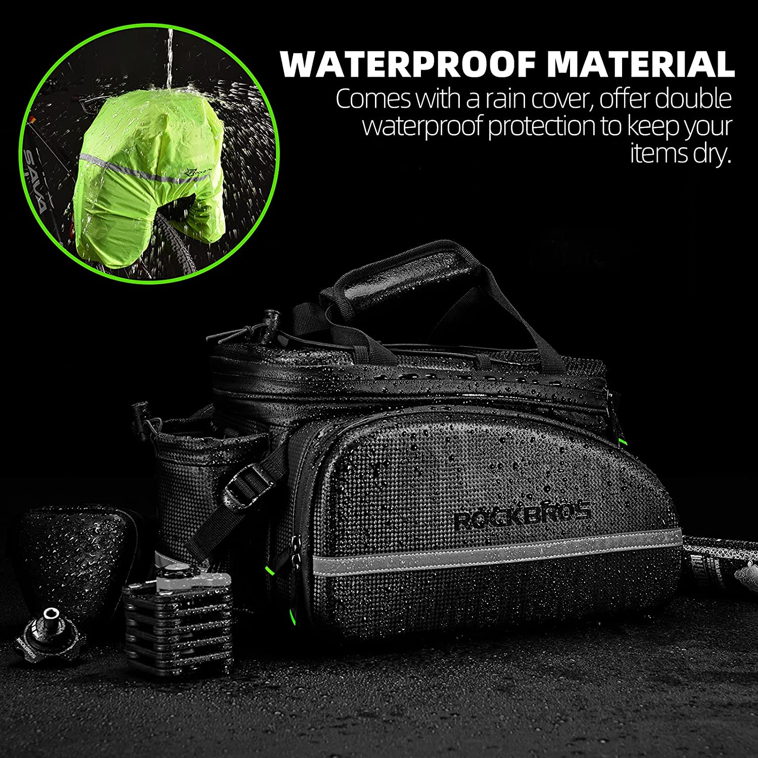 ROCKBROS Bike Rack Bag Waterproof Carbon Leather Rear Seat Cargo Pack