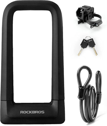 ROCKBROS Bike U Lock (Max 22.5MM+Keys+1.2M/4Ft Steel Cable+Mounting Bracket