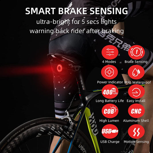 ROCKBROS Bike Tail Light Smart USB Rechargeable IPX6 Waterproof